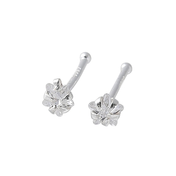 S999 Fine Silver Clear Cubic Zirconia Stud Earrings, Flower, Platinum, 3x3.5mm