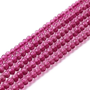 Transparent Glass Beads Strands, Faceted, Round, Hot Pink, 3mm, Hole: 0.8mm, about 127~139pcs/strand, 14.09~14.53 inch(35.8~36.9cm)