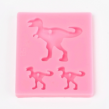 Dinosaur Food Grade Silicone Pendant Molds, Resin Casting Molds, For UV Resin, Epoxy Resin Jewelry Making, Pearl Pink, 78x67x8mm, Inner Size: about 22x24mm & 41x48mm