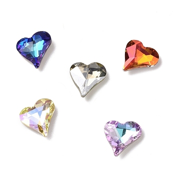 Glass Rhinestone Cabochons, Pointed Back & Back Plated, Heart, Mixed Color, 13x12x4.3mm
