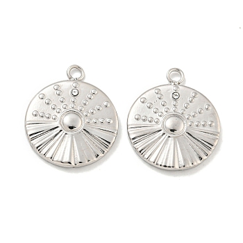 304 Stainless Steel Pendants, with Cubic Zirconia, Flat Round Charms, Stainless Steel Color, 18x15.5x2mm, Hole: 1.8mm