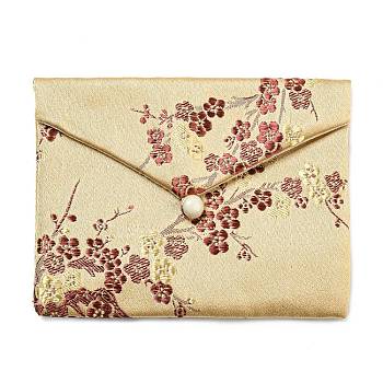 Chinese Style Floral Cloth Jewelry Storage Pouches, with Plastic Button, Rectangle Jewelry Gift Case for Bracelets, Earrings, Rings, Random Pattern, Pale Goldenrod, 9.5x12x0.3~0.7cm