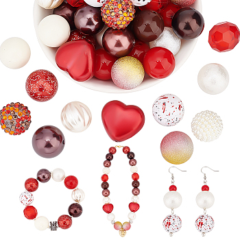 Elite 1 Set Mixed Style Acrylic Round Beads Sets, Colorful, 19~20mm, Hole: 2mm, about 50pcs/bag