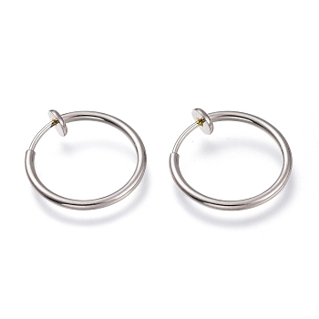 304 Stainless Steel Retractable Clip-on Hoop Earrings, For Non-pierced Ears, with Spring Findings, Stainless Steel Color, 18x0.8~1.5mm
