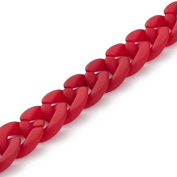 Handmade Rubberized Style Acrylic Curb Chains, Red, Links: 18.5x13.5x4.5mm, 39.37 inch(1m)/strand