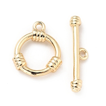 Rack Plating Brass Toggle Clasps, Cadmium Free & Lead Free, Long-Lasting Plated, Ring, Light Gold, Ring: 14.5x12x3mm, Hole: 1.4mm, Bar: 20.5x4.5x3mm, Hole: 1.4mm
