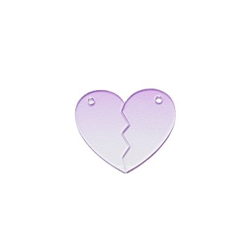 Gradient Color Acrylic Disc Keychain Blanks, with Random Color Ball Chains, Broken Heart, Lilac, Broken Heart: 41.5x25.5x2mm