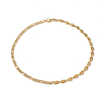 304 Stainless Steel Chain Necklace, Figaro & Coffee Bean Chain Bracelet for Women, Golden, 16.34 inch(41.5cm)