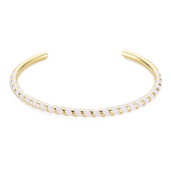 Twisted Brass Enamel Cuff Bangle, Real 18K Gold Plated Open Bangle for Women, Nickel Free, White, Inner Diameter: 2-3/8 inch(5.95cm)