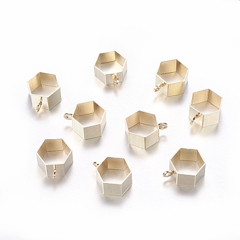 Hexagon Brass Tube Bails, Loop Bails, Golden, 15.5x14x8mm, Hole: 2mm, Inner Diameter: 11x12mm