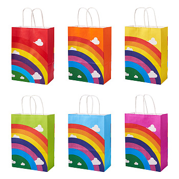 12Pcs 6 Colors Paper Rainbow Printed Carry Storage Tote Bags, Shopping Bags for Chocolate, Candy, Cookies Gift Packing, Rectangle, Mixed Color, 30cm(Including Handles), Open: 22.2x15.9x8.1cm, 2pcs/color