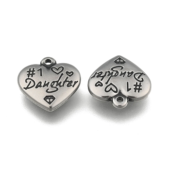 Heart with Word Daughter 316 Surgical Stainless Steel Pendants, Antique Silver, 16x16.5x4mm, Hole: 2mm