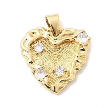 Brass Micro Pave Cubic Zirconia Pendants, Heart Charms, Long-Lasting Plated, Rack Plating, Lead Free & Cadmium Free, Real 18K Gold Plated, 19x18.5x3.5mm, Hole: 4x3mm