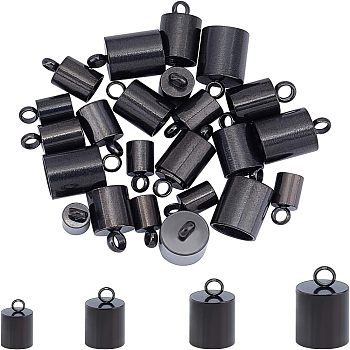 Column 304 Stainless Steel Cord Ends, End Caps, Electrophoresis Black, 8.2~11x4~7mm, Hole: 2mm, Inner Diameter: 3~6mm, 24pcs/box