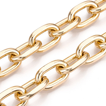 Aluminum Faceted Cable Chain, Diamond Cut Oval Link Chains, Unwelded, Light Gold, 22x14x4mm