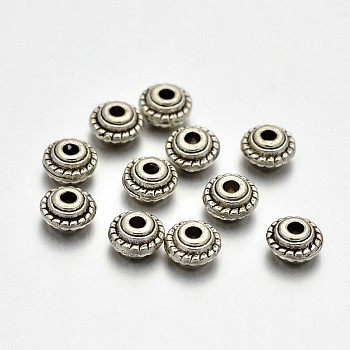 Tibetan Style Alloy Rondelle Spacer Beads, Lead Free & Cadmium Free & Nickel Free, Antique Silver, 5x3mm, Hole: 1mm