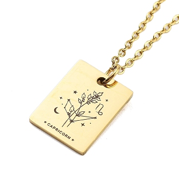 Birthday Flower 304 Stainless Steel Pendant Nacklaces For Women, Cable Chain Necklaces, Real 18K Gold Plated, Capricorn, 17.72 inch(45cm), pendant: 17x13mm