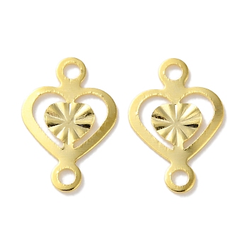 Brass Filigree Connector Charms, Cadmium Free & Lead Free, Heart, Real 24K Gold Plated, 10.5x7x0.5mm, Hole: 1.2mm