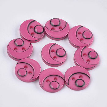 Resin Buttons, 2-Hole, Flat Round, Hot Pink, 12.5x2.5mm, Hole: 1.6mm, about 1000pcs/bag