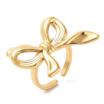 304 Stainless Steel Open Cuff Rings for Women, Bowknot, Real 18K Gold Plated, Adjustable, Bowknot: 25x29mm