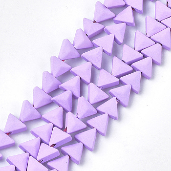 Spray Painted Non-magnetic Synthetic Hematite Beads Strands, Triangle, Lilac, 6x7x3.5mm, Hole: 0.8mm, about 66~70pcs/strand, 15.1 inch~16.3 inch