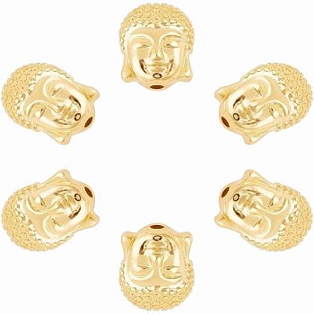 Brass Beads, Buddha Head, Golden, 11x9x8.5mm, Hole: 1.5mm, 6pcs/box