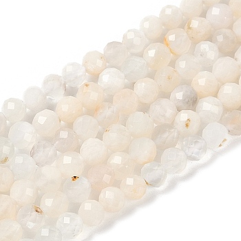 Natural White Moonstone Beads Strands, Faceted, Round, 4~4.5mm, Hole: 0.7mm, about 88~107pcs/strand, 14.80~15.59''(37.6~39.6cm)