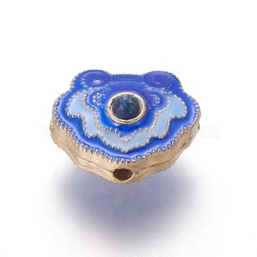 Alloy Enamel Beads, Longevity Lock, Light Gold, Royal Blue, 14.5x17x10.5mm, Hole: 1.8mm(ENAM-ZH10557-01)