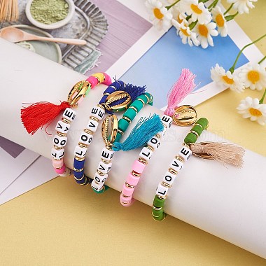 5Stk. 5 Farben Wortliebe-Perlen-Stretch-Armbänder-Set für Mädchen und Frauen(BJEW-SZ0001-97)-5