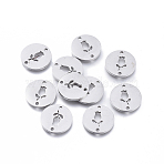 Tarnish Resistant 304 Stainless Steel Links connectors, Laser Cut, Flat Round with Flower, Stainless Steel Color, 11.5x1mm, Hole: 1.2mm(STAS-F240-38P)