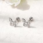 304 Stainless Steel Nose Bone Rings, Nose Studs Nose Piercing Jewelry, with 201 Stainless Steel Beads, Non-Tarnish, Butterfly, 8x9.5mm, Pin: 7x1mm(STAS-B126-14P-01)