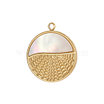 Flat Round Charms 304 Stainless Steel Shell Pendants, Ion Plating(IP), White, Real 14K Gold Plated, White, 18.5x16x2mm, Hole: 1.5mm(STAS-OY004-56G)