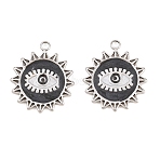 304 Stainless Steel Enamel Pendants, Sun with Evil Eye Charm, Real 18K Gold Plated, Ion Plating(IP), Long-Lasting Plated, Black, 21x18x1.5mm, Hole: 2mm(STAS-K293-38P-02)