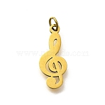 304 Stainless Steel Pendants, with Jump Ring, Musical Note Charm, Laser Cut, Ion Plating(IP), Real 18K Gold Plated, 17x7x1mm, Hole: 3mm(STAS-R153-37G)