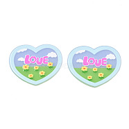 Transparent Printed Acrylic Cabochons, Heart with Flower & Word Love, Light Blue, 33x39x2mm(TACR-N016-04)