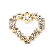 Alloy Crystal Rhinestone Pendaants, Heart Charms, Light Gold, 16.5x17.5x2mm, Hole: 1.6mm(ALRI-K048-04LG)