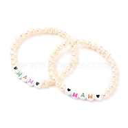 Mother's Day Gifts, Stretch Bracelets, with Natural Pearl Beads and Acrylic Beads, Word MaM, Colorful, Inner Diameter: 2-1/2 inch(6.5cm)(BJEW-JB05538-03)