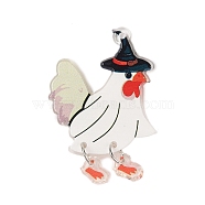 Halloween Theme Opaque Printed Acrylic Pendants, with Iron Findings, Chick, Chick, 49x34x1.8mm, Hole: 2.2mm(SACR-S034-12D)