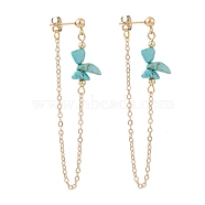 Synthetic Turquoise Chip Beads Dangle Stud Earrings for Women, Chain Drop Earrings, Gold, 65x2mm, Pin: 0.7mm(X1-EJEW-TA00028-03)