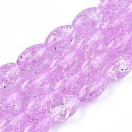 Transparent Crackle Glass Beads Strands, Dyed & Heated, Oval, Violet, 13x8mm, Hole: 1.2mm, about 30pcs/strand, 15.75''(40cm)(GLAA-S192-B-010D)