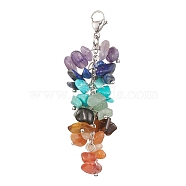 Chakra Natural & Synthetic Mixed Gemstone Chip Beaded Pendant Decorations, 304 Stainless Steel Lobster Claw Clasps, 69mm(HJEW-JM01235-02)