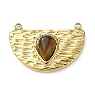 Vacuum Plating 316 Stainless Steel Pendants, with Natural Tiger Eye, Half Round, Real 18K Gold Plated, 12.5x18x4mm, Hole: 1.2mm(STAS-C090-02G-10)
