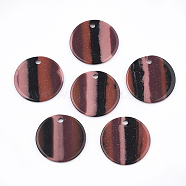 Resin Pendants, Flat Round, Stripe Pattern, Indian Red, 20x1.5~2mm, Hole: 1.8mm(RESI-T022-08B)