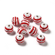 Independence Day Theme Printed Natural Wooden Beads, Round with Stripe Pattern, Colorful, 16x14.5mm, Hole: 3.5mm(WOOD-L020-B03)
