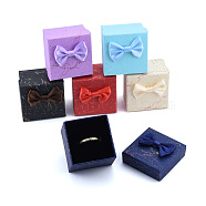 Ribbon Bow Cardboard Rings Jewelry Gift Boxes, with Black Sponge Inside, Square, Mixed Color, 5x5x4.1cm(CBOX-N013-023)