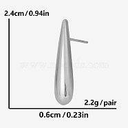 Stylish 304 Stainless Steel Teardrop Stud Earrings, Silver, 24x6mm(WI0157-1)