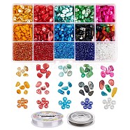 DIY Glass & Shell Beads Bracelet Making Kit, Including 8/0 Trans Glass Seed Beads, Natural Shell Beads, Elastic Thread and Tail Wire, Mixed Color, Beads: about 1600~1950pcs/set(DIY-YW0004-42)