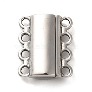 304 Stainless Steel Multi-Strands Magnetic Slide Clasps, 4-Strand, 8-Hole, Rectangle, Stainless Steel Color, 22x18.5x6mm, Hole: 2.5mm(STAS-P325-05P)