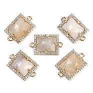 Natural Moonstone Faceted Rectangle Links, Rack Plating Brass Micro Pave Clear Cubic Zirconia Connector Charms, Golden, 11.5x18x4.5mm, Hole: 1.4mm(G-I375-07G-12)