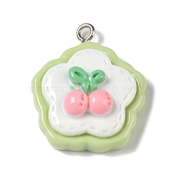 Opaque Resin Pendants, Cartoon Charms with Platinum Plated Iron Loops, Cherry, 26x22x9mm, Hole: 2mm(RESI-S403-04D)